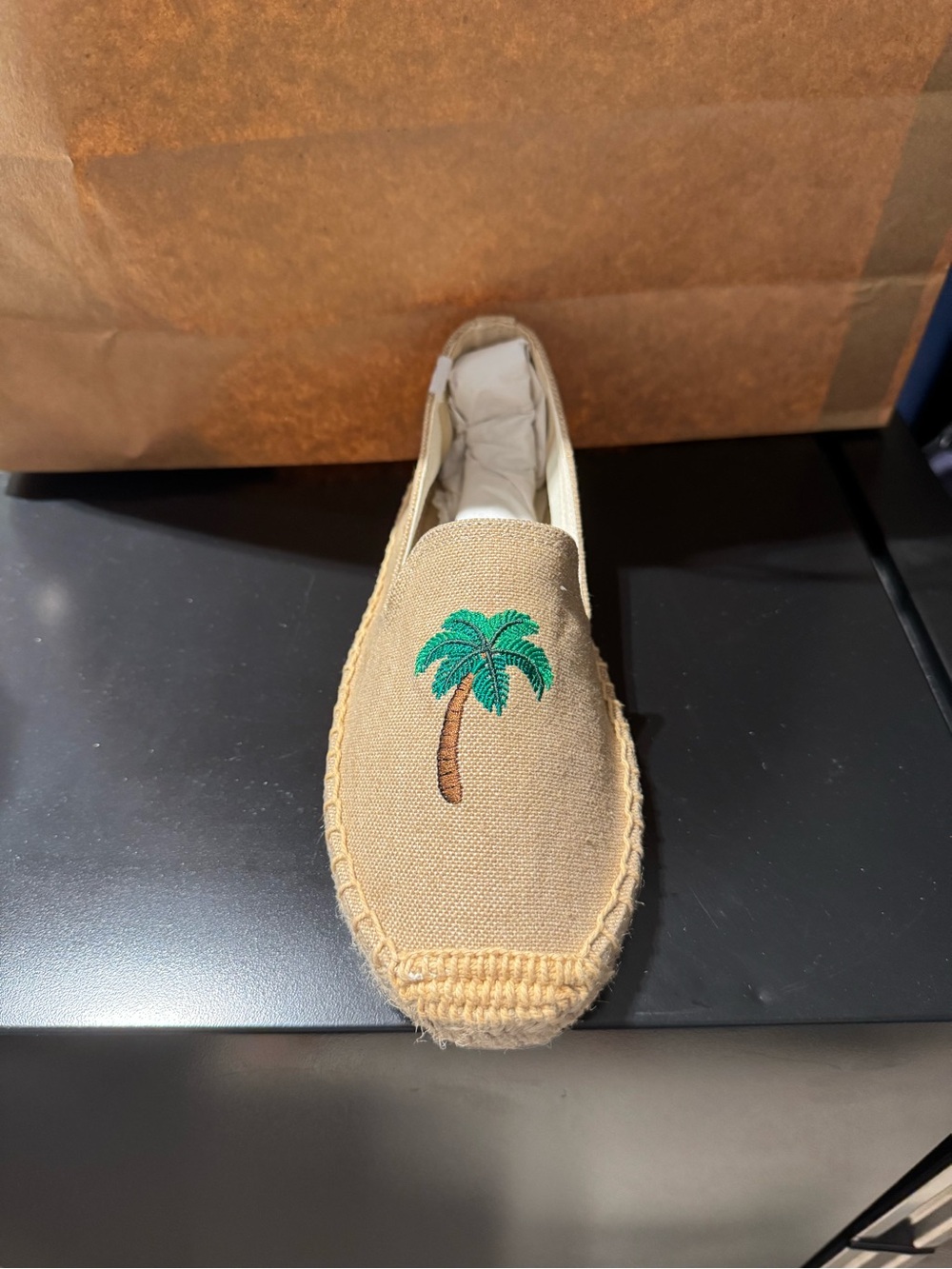 Seastar Casual Tan Espadrille with Palm Embroidery